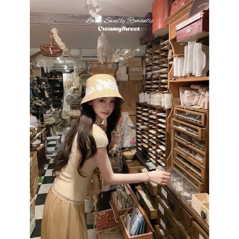 creamysweet 느긋한 펄럭 이는 바지 레이스 조각 홀로우 아웃 레이스 느슨함 도루 가을 센스 캐주얼 긴 바지 여성 상세 이미지 5