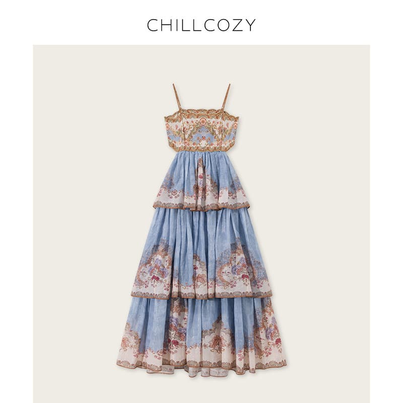 그리고 수 있습니다. chillcozy zim 홈 무거운 작업 포지셔닝 꽃 프랑스식 롱 코트 백리스 휴가 슬립 여성 드레스 여름 상세 이미지 11