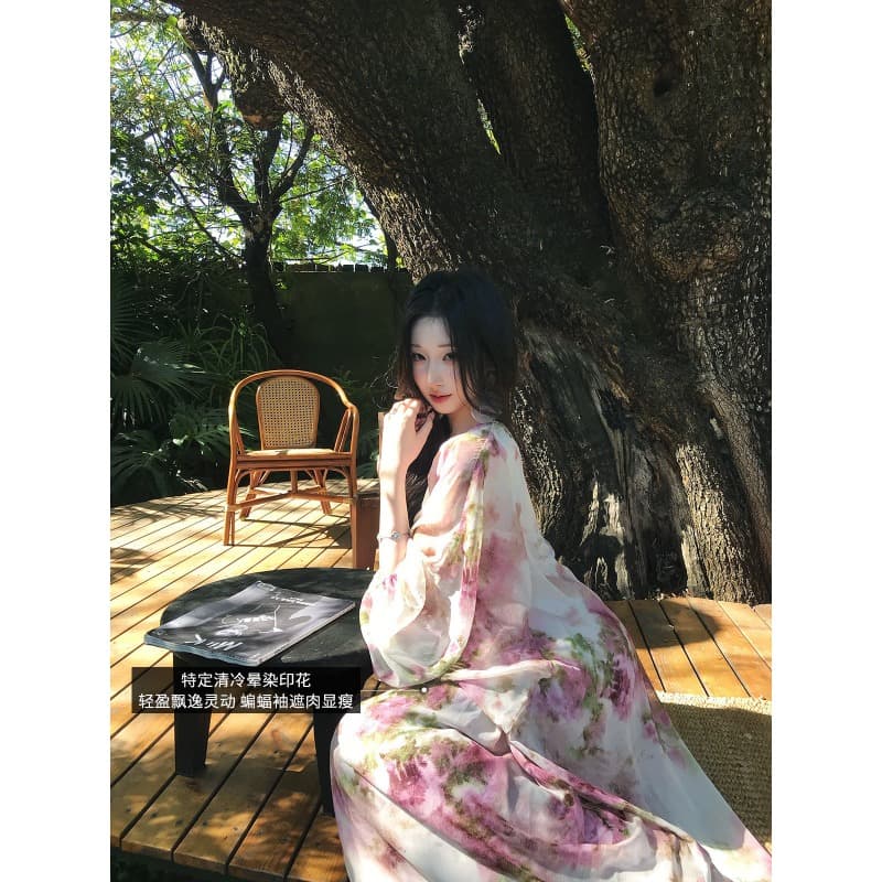 icelolly 새로운 중식 루즈핏 꽃무늬 작은 키 요정 가스 여성 드레스 여름 국풍 아름다운 긴팔 치마 이미지 6