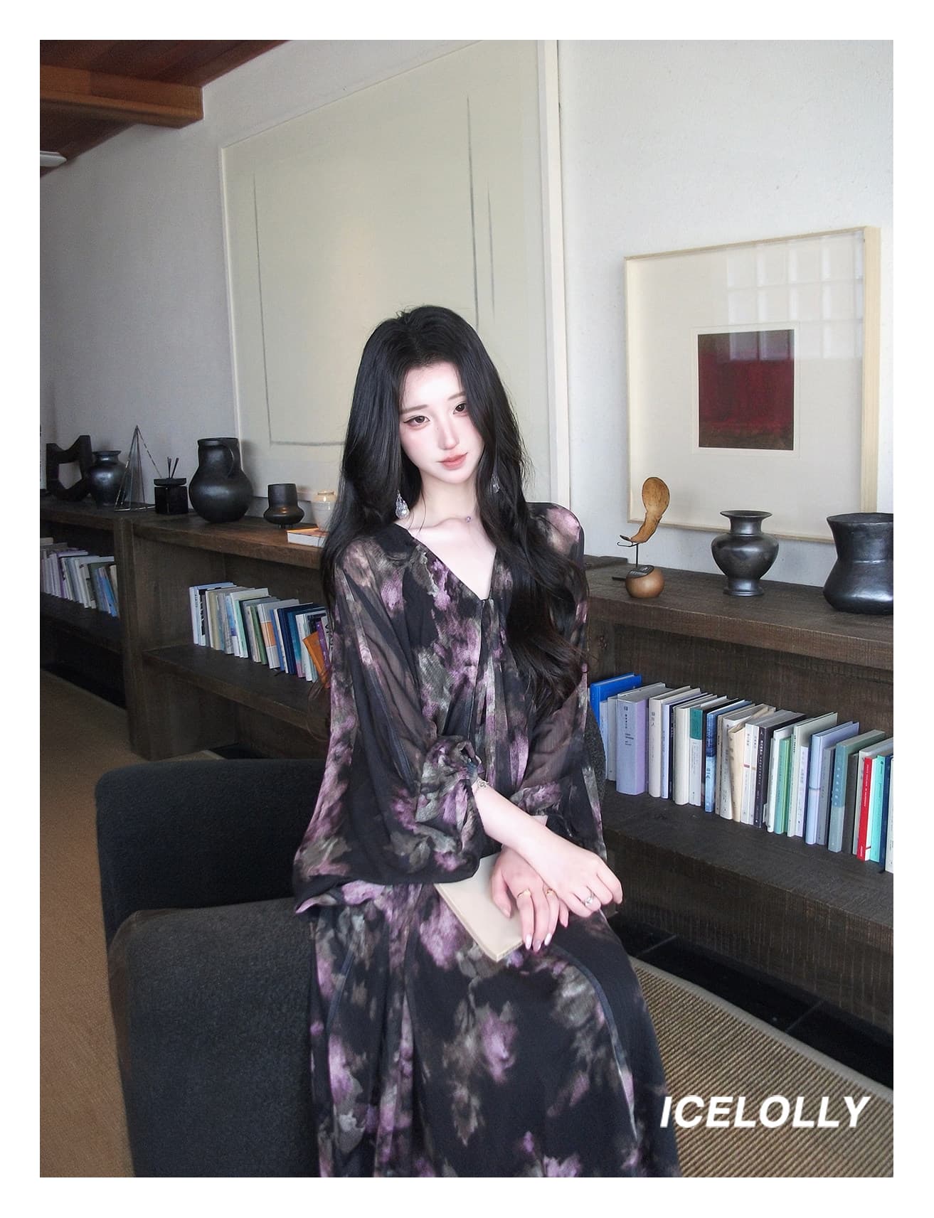 icelolly 새로운 중식 루즈핏 꽃무늬 작은 키 요정 가스 여성 드레스 여름 국풍 아름다운 긴팔 치마 상세 이미지 34