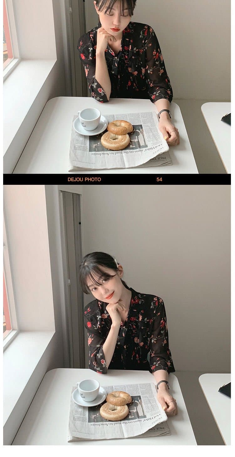 외국 가스 꽃무늬 작은 셔츠 셔츠 새로운 맨위 레이스업 프릴 2026 레트로 소매 여름 셔츠 여성 쉬폰 블라우스 상세 이미지 21