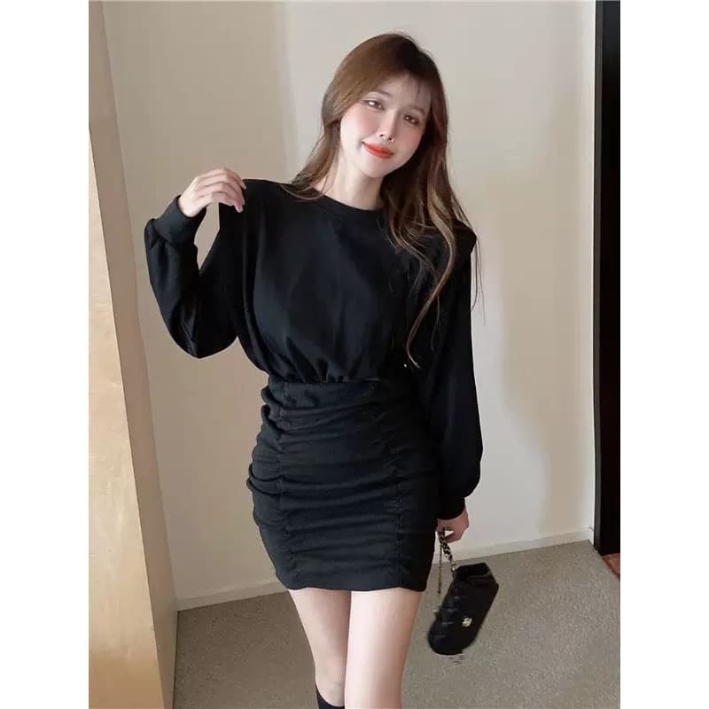항구 바람 드레스 2026 년 가을 새로운 작은 키 인사이드 가져 가라. 타이트 스커트 품격 슬림해 보이는 섹시함 긴팔 치마 트렌디 이미지 2