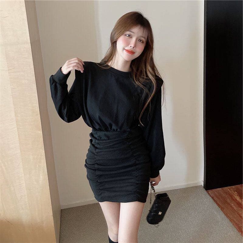 항구 바람 드레스 2026 년 가을 새로운 작은 키 인사이드 가져 가라. 타이트 스커트 품격 슬림해 보이는 섹시함 긴팔 치마 트렌디 상세 이미지 1