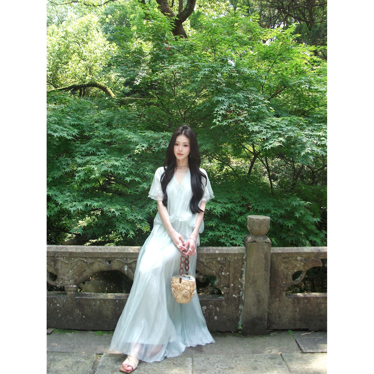 icelolly 감기 센스 착용 가져 가라. 녹색 Tulle 조끼 슬립 여성 드레스 초여름 고유 한 아름다운 길다 치마 상세 이미지 9