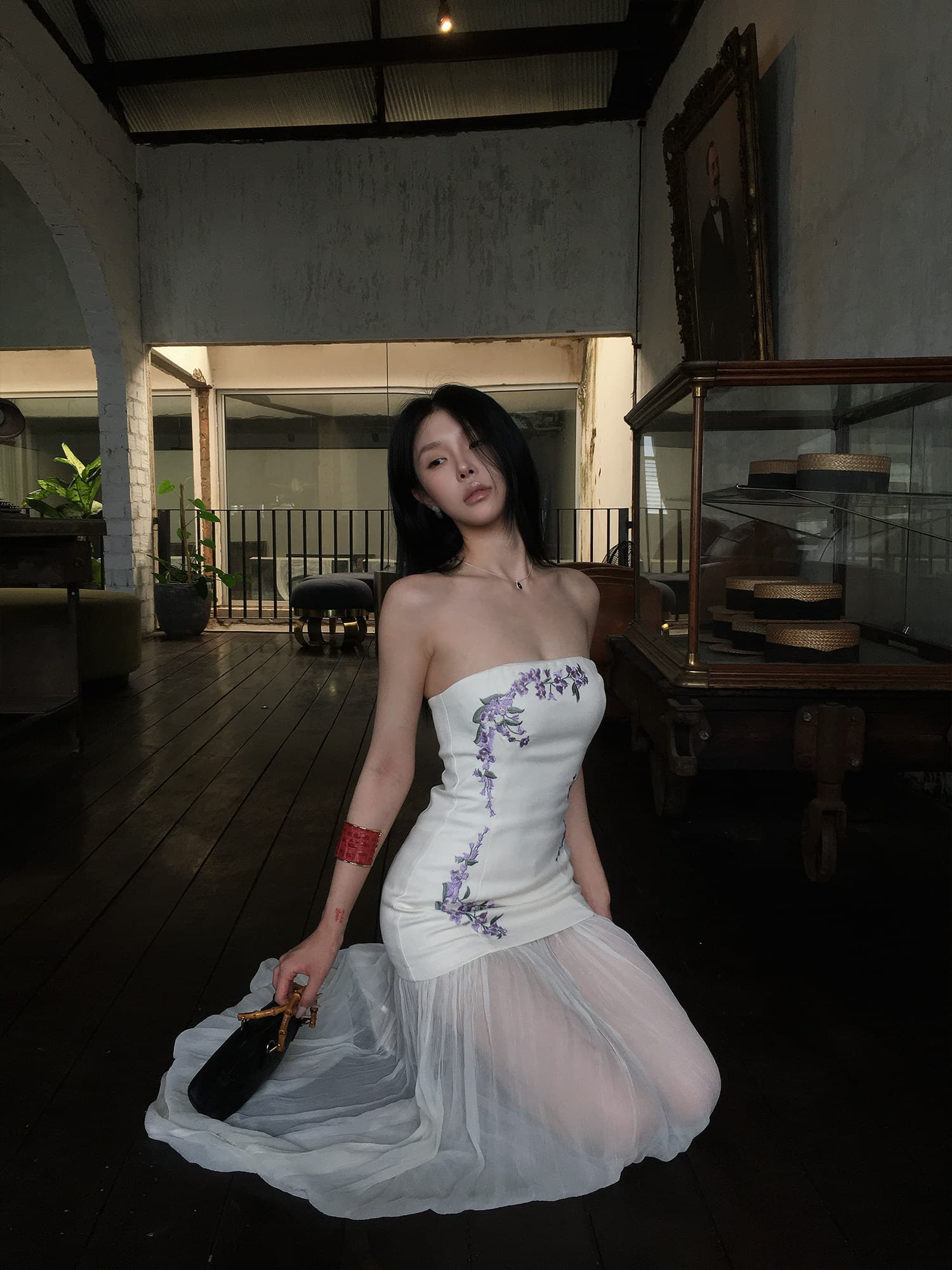 hydrae ㅁ 1 새의 부름 화이트 자수 튜브탑 여성 드레스 여름 허리 수축 한 단어 오프숄더 롱 코트 패치워크 거즈 스커트 상세 이미지 46