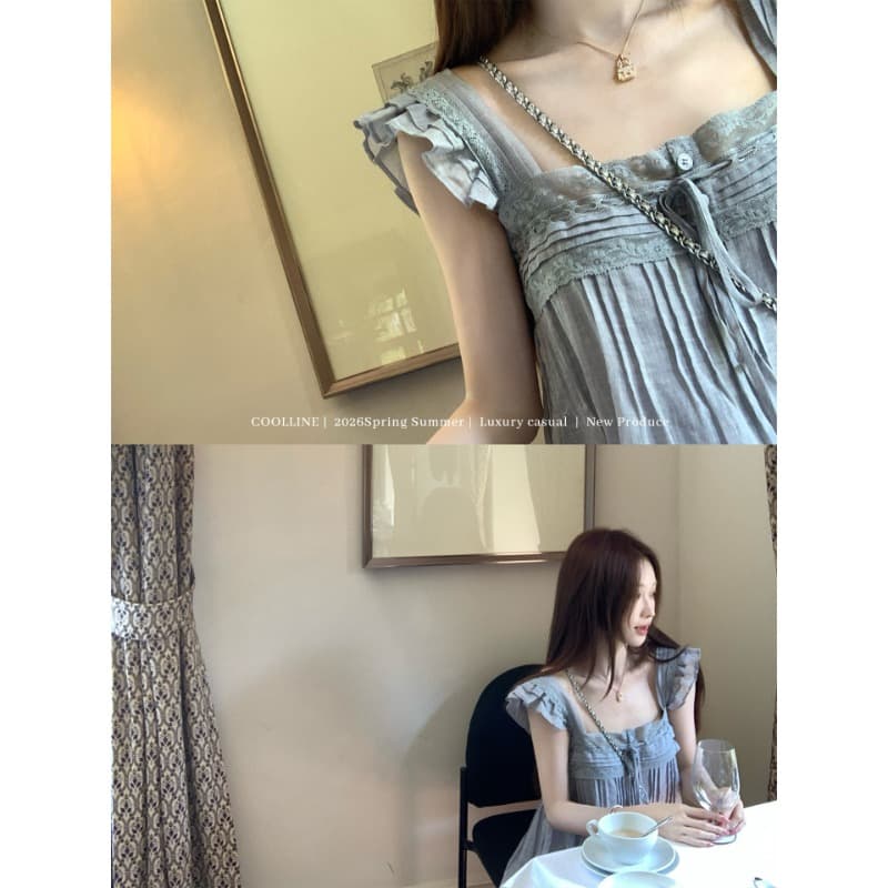 coolline 숲 희 요정 제품 차 휴식 시리즈 디스플레이 화이트 블루 보라색 라미 작은 날다 소매 드레스 미니 스커트 이미지 3
