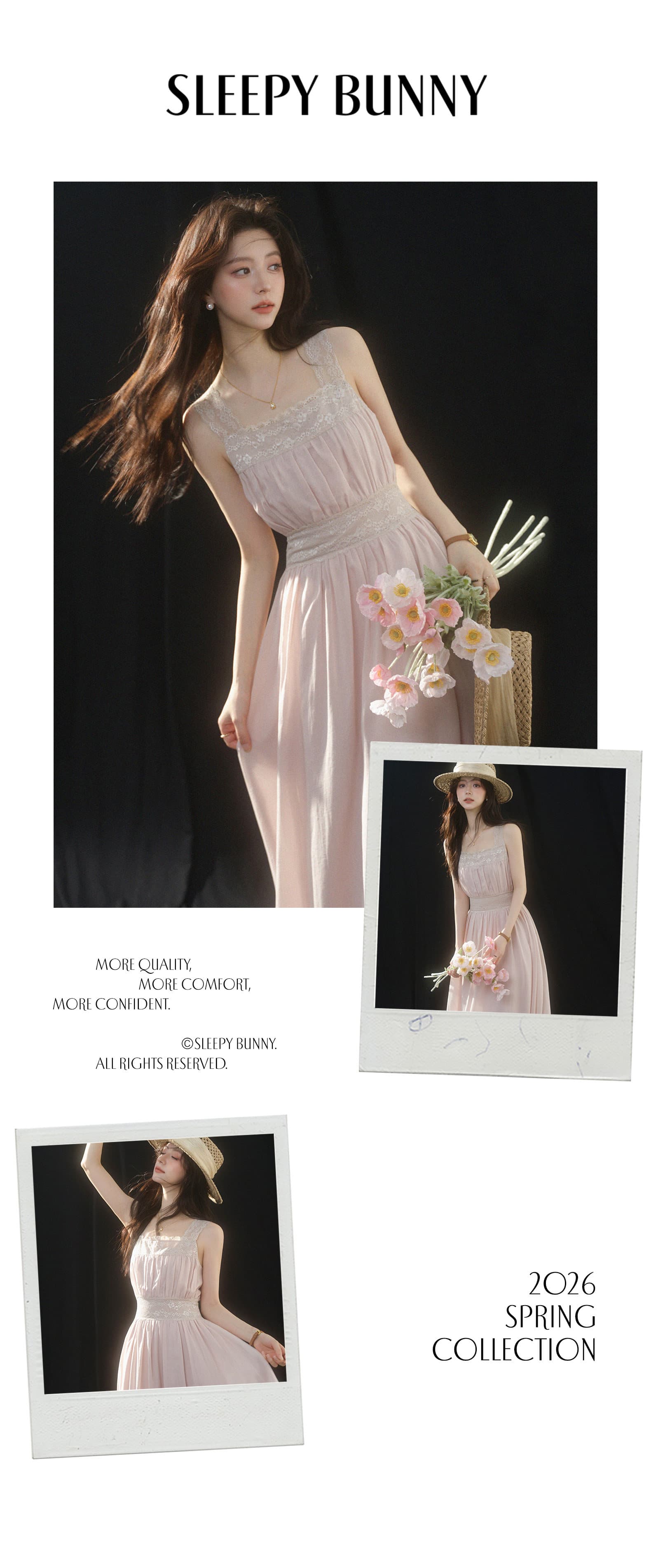 sleepybunny 핑크색 광장 칼라 레이스 슬립 여성 드레스 여름 프랑스식 작은 키 허리 수축 한 마디 롱 스커트 상세 이미지 11