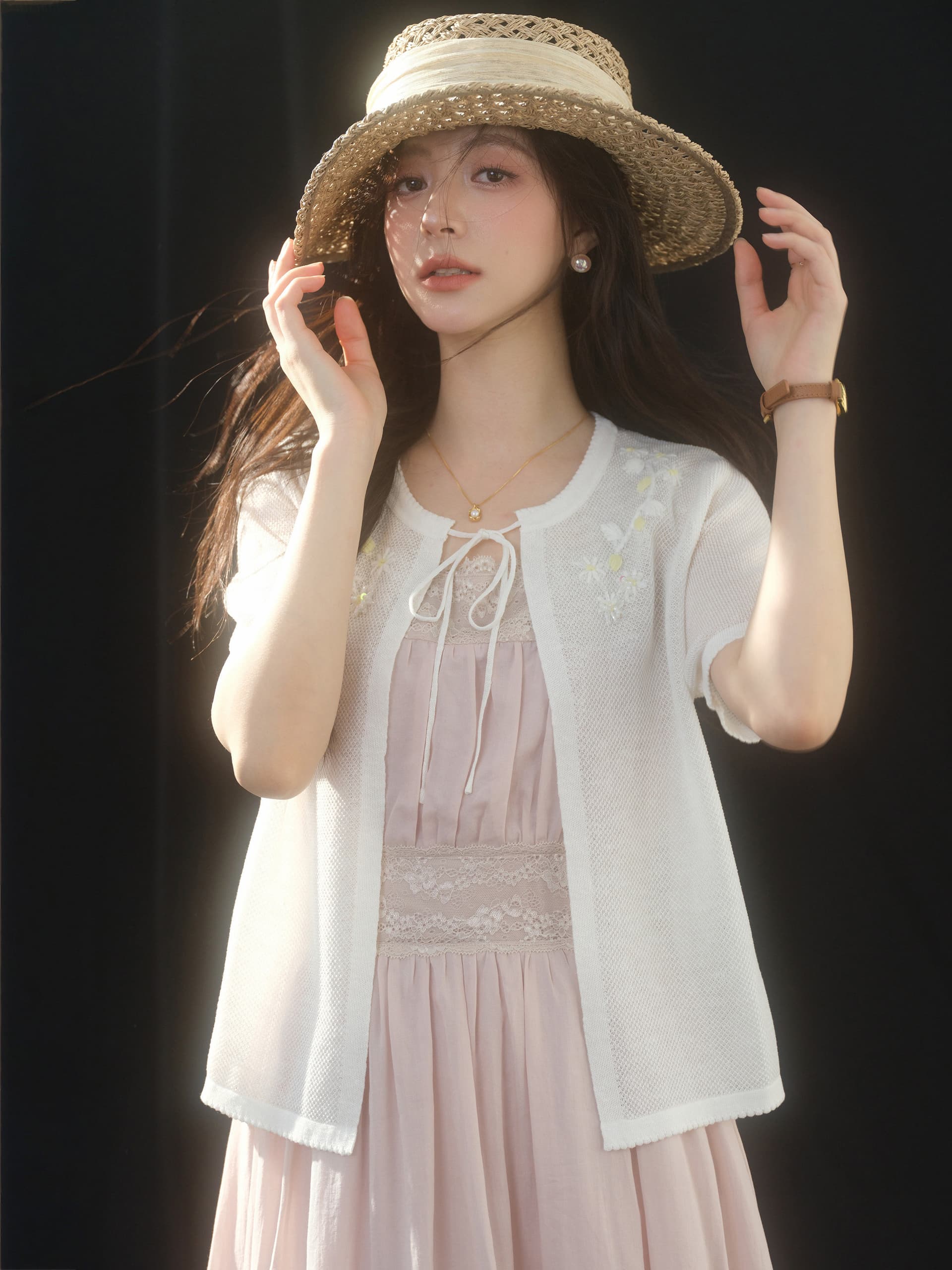 sleepybunny 핑크색 광장 칼라 레이스 슬립 여성 드레스 여름 프랑스식 작은 키 허리 수축 한 마디 롱 스커트 상세 이미지 32