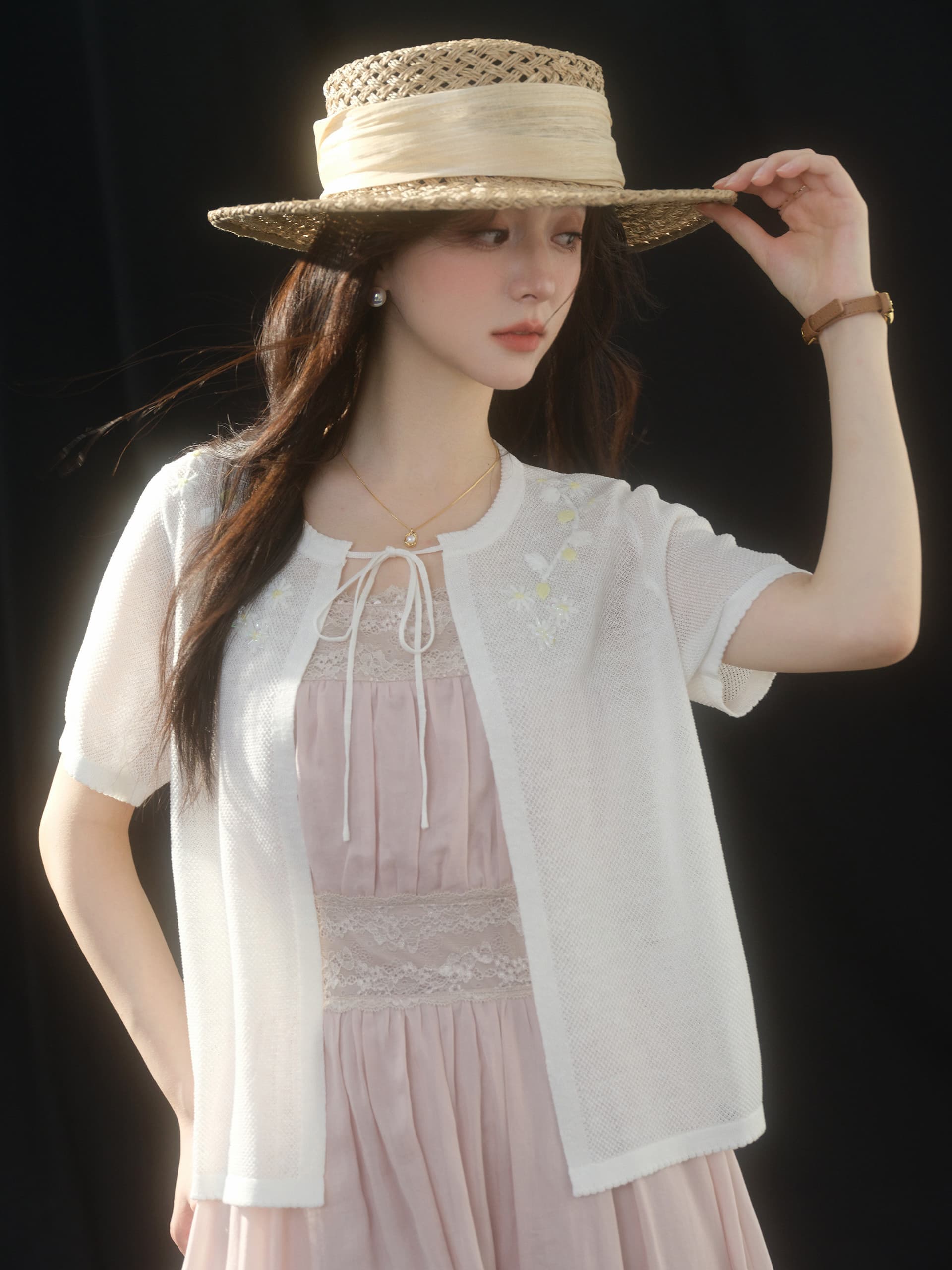 sleepybunny 핑크색 광장 칼라 레이스 슬립 여성 드레스 여름 프랑스식 작은 키 허리 수축 한 마디 롱 스커트 상세 이미지 33