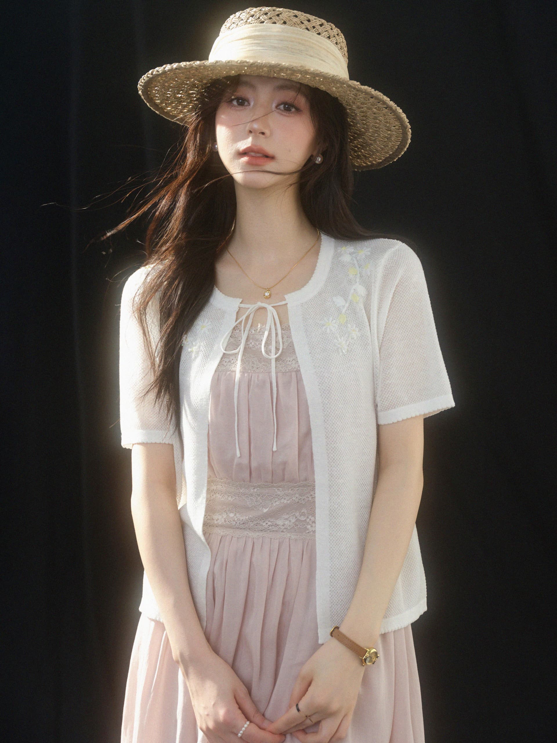 sleepybunny 핑크색 광장 칼라 레이스 슬립 여성 드레스 여름 프랑스식 작은 키 허리 수축 한 마디 롱 스커트 상세 이미지 35