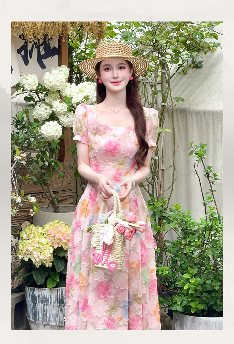 lili 리 리 가족 장미 꽃의 계절 프랑스식 휴가 바람 꽃 큰 진자 여성 드레스 핑크색 아름다운 롱 스커트 이미지 2
