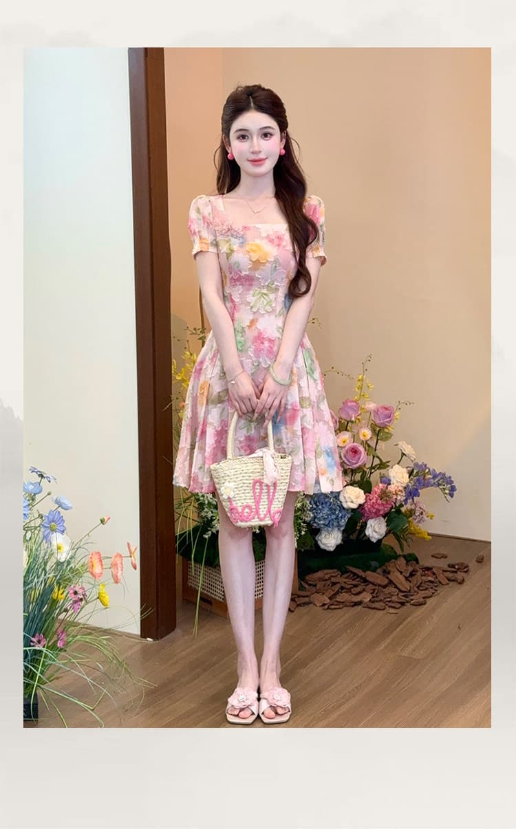 lili 리 리 가족 장미 꽃의 계절 프랑스식 휴가 바람 꽃 큰 진자 여성 드레스 핑크색 아름다운 롱 스커트 상세 이미지 25