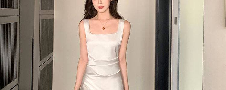 그러나 너 butyou 화이트 새틴 슬립 여성 드레스 여름 인어 꼬리 롱 코트 참여 모임 연회 작은 드레스 상세 이미지 10