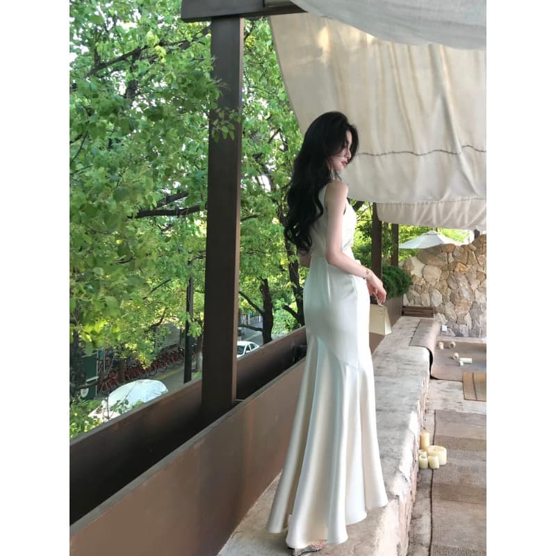 하나부터 순간 무한한 빛 럭셔리 우아함 화이트 행침 벨트 측면 칼라 여성 드레스 여름 라이센스 졸업 생일 치마 이미지 2