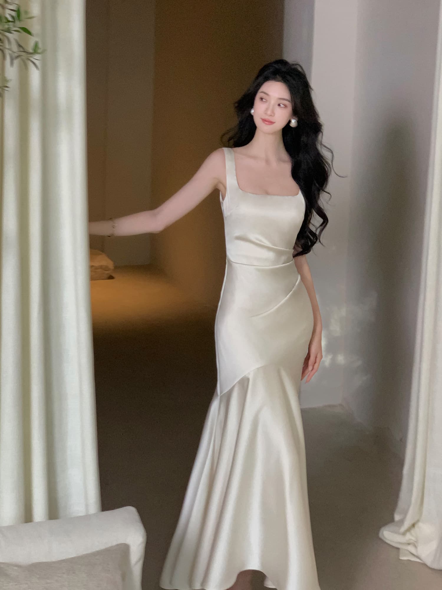 하나부터 순간 무한한 빛 럭셔리 우아함 화이트 행침 벨트 측면 칼라 여성 드레스 여름 라이센스 졸업 생일 치마 상세 이미지 33