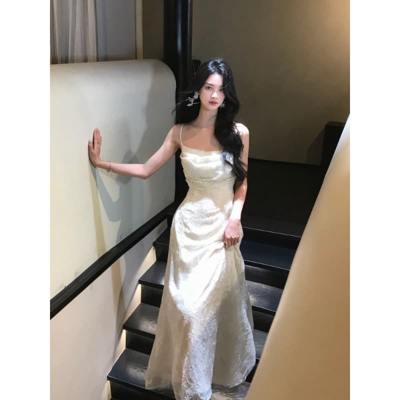 하나부터 순간 가을 수영장 늦게 棠 3 차원 꽃무늬 광장 칼라 슬립 드레스 허리 수축 슬림해 보이는 둘 색상 선택 사항 요정 치마 상세 이미지 5