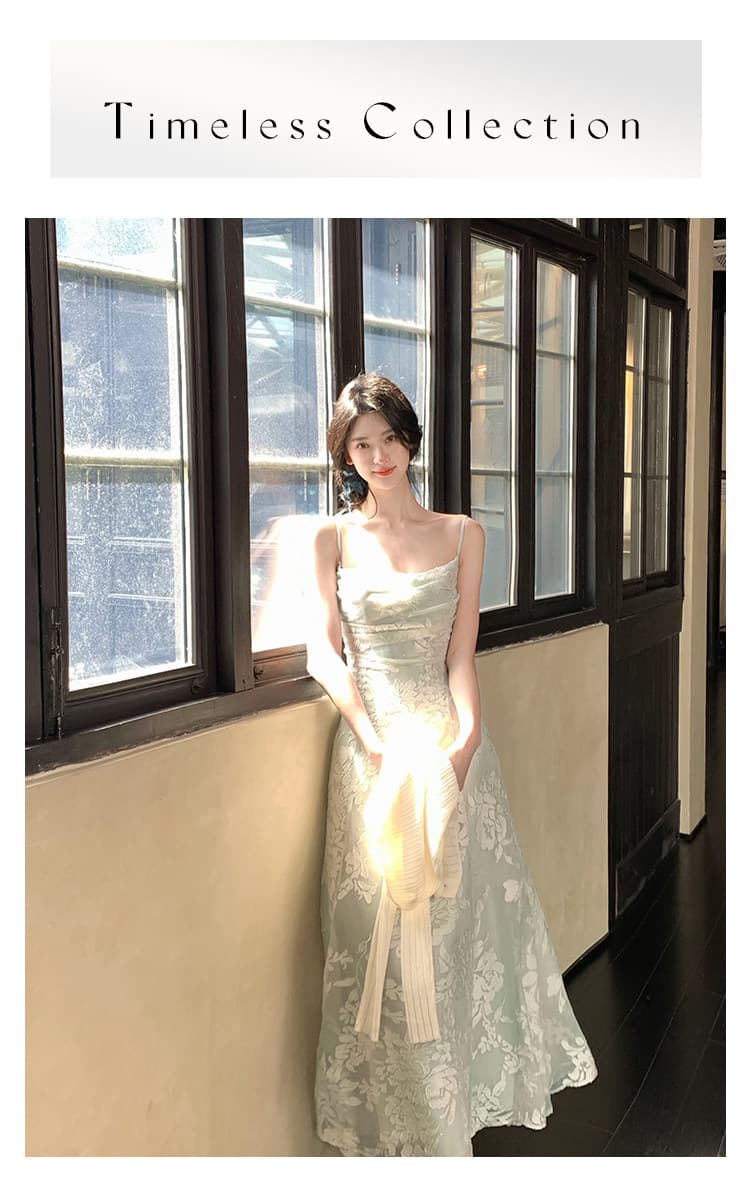하나부터 순간 가을 수영장 늦게 棠 3 차원 꽃무늬 광장 칼라 슬립 드레스 허리 수축 슬림해 보이는 둘 색상 선택 사항 요정 치마 상세 이미지 9