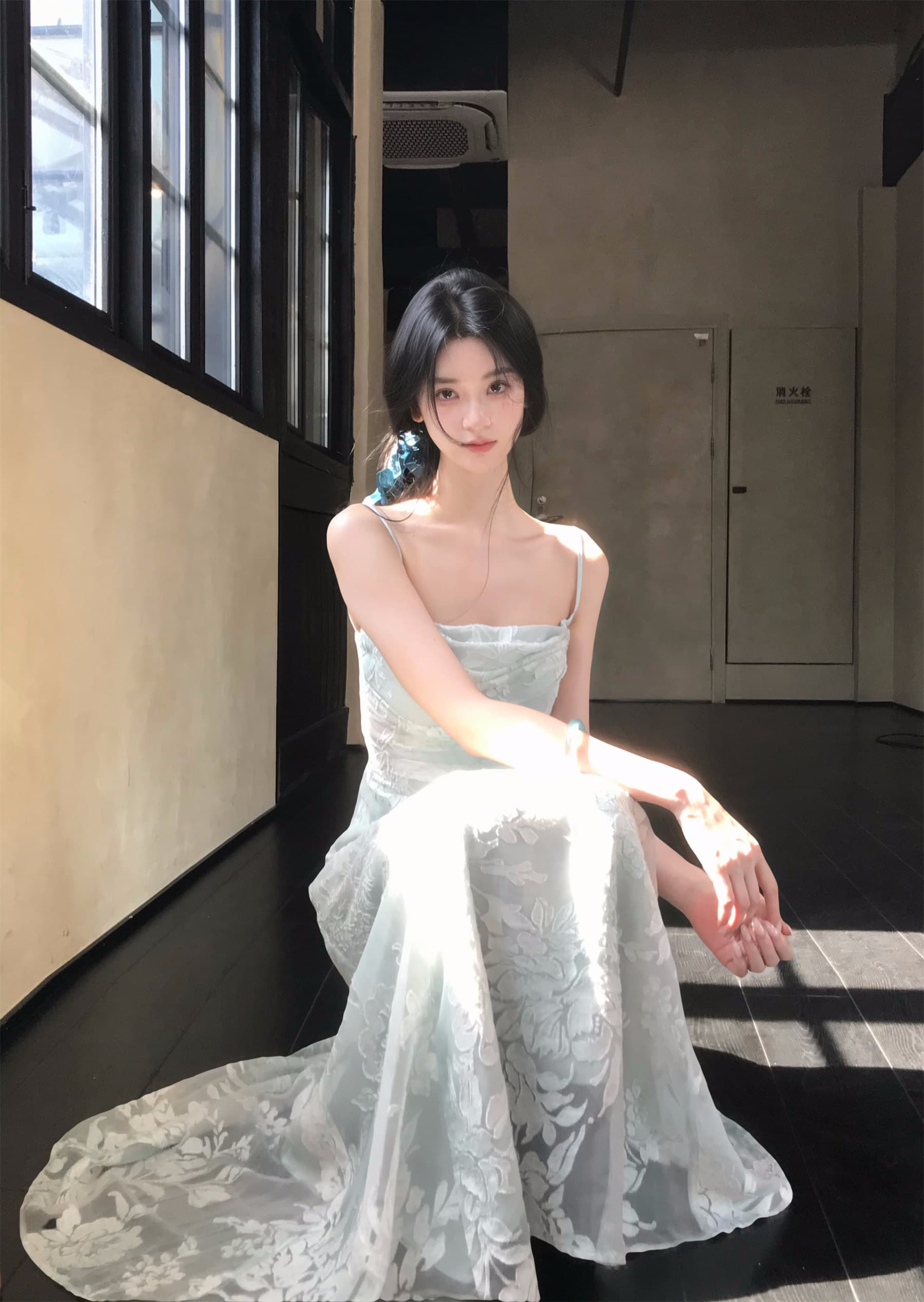 하나부터 순간 가을 수영장 늦게 棠 3 차원 꽃무늬 광장 칼라 슬립 드레스 허리 수축 슬림해 보이는 둘 색상 선택 사항 요정 치마 상세 이미지 29