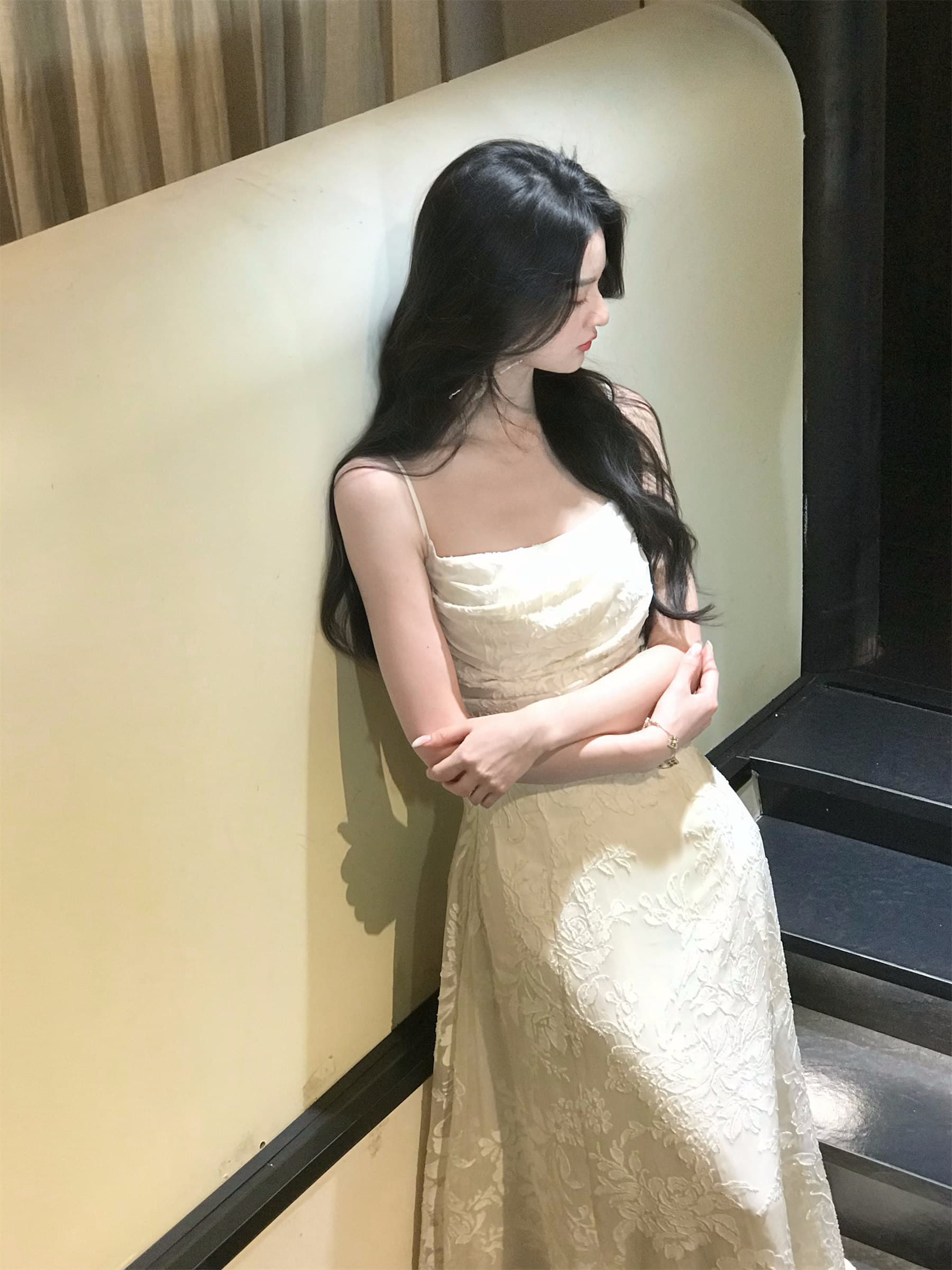 하나부터 순간 가을 수영장 늦게 棠 3 차원 꽃무늬 광장 칼라 슬립 드레스 허리 수축 슬림해 보이는 둘 색상 선택 사항 요정 치마 상세 이미지 40