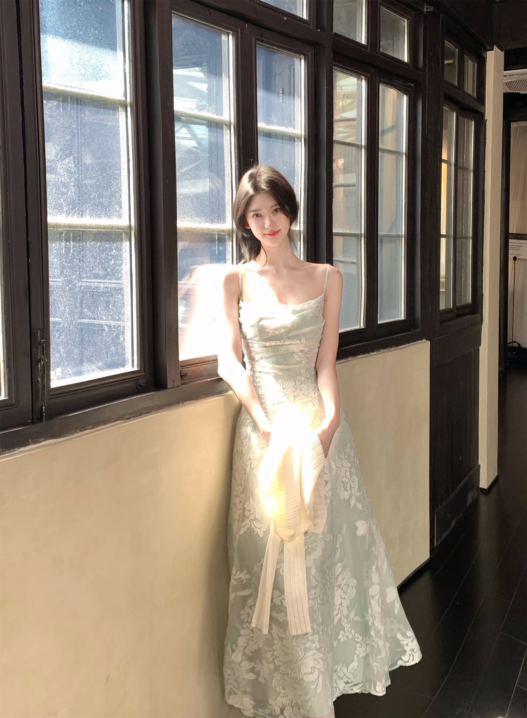 하나부터 순간 가을 수영장 늦게 棠 3 차원 꽃무늬 광장 칼라 슬립 드레스 허리 수축 슬림해 보이는 둘 색상 선택 사항 요정 치마 상세 이미지 41