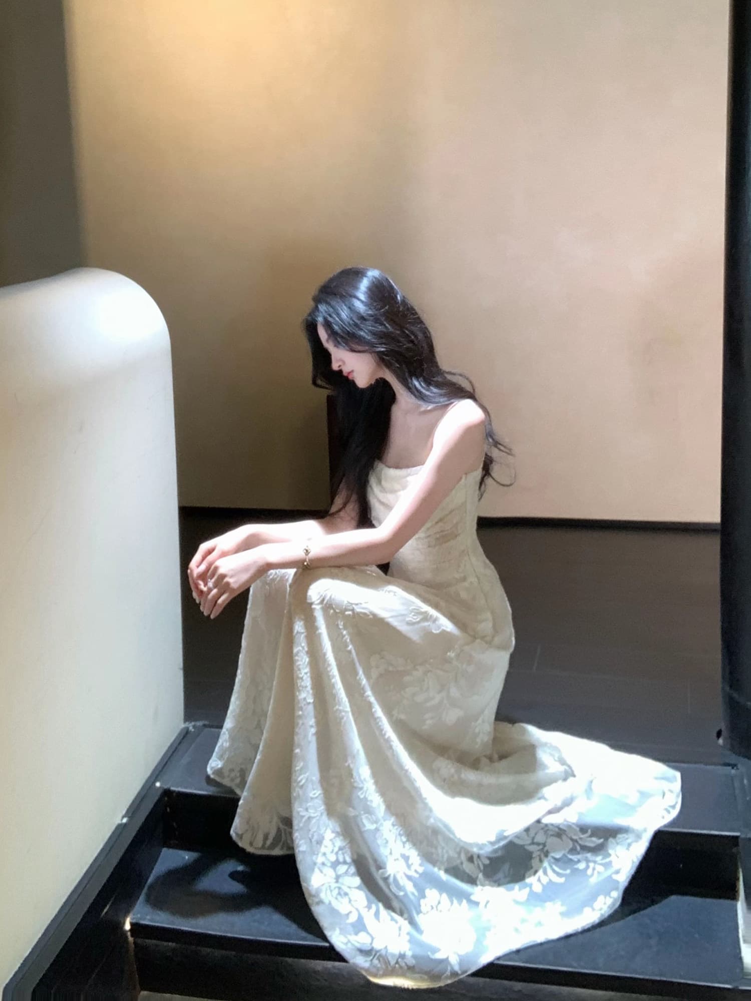 하나부터 순간 가을 수영장 늦게 棠 3 차원 꽃무늬 광장 칼라 슬립 드레스 허리 수축 슬림해 보이는 둘 색상 선택 사항 요정 치마 상세 이미지 51