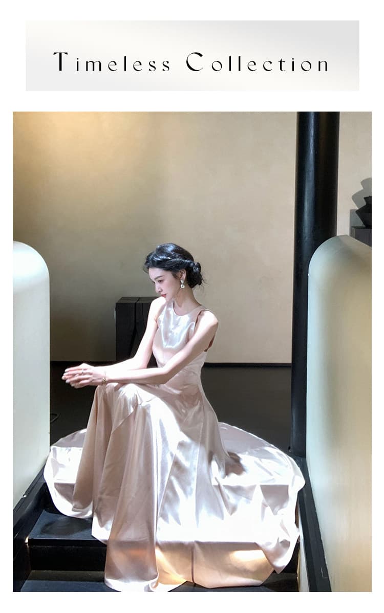 하나부터 순간 달빛 뮤즈 미니멀리즘 품격 민소매 절단 어깨 여성 드레스 3 차원 자르기 부드러운 롱 스커트 상세 이미지 10