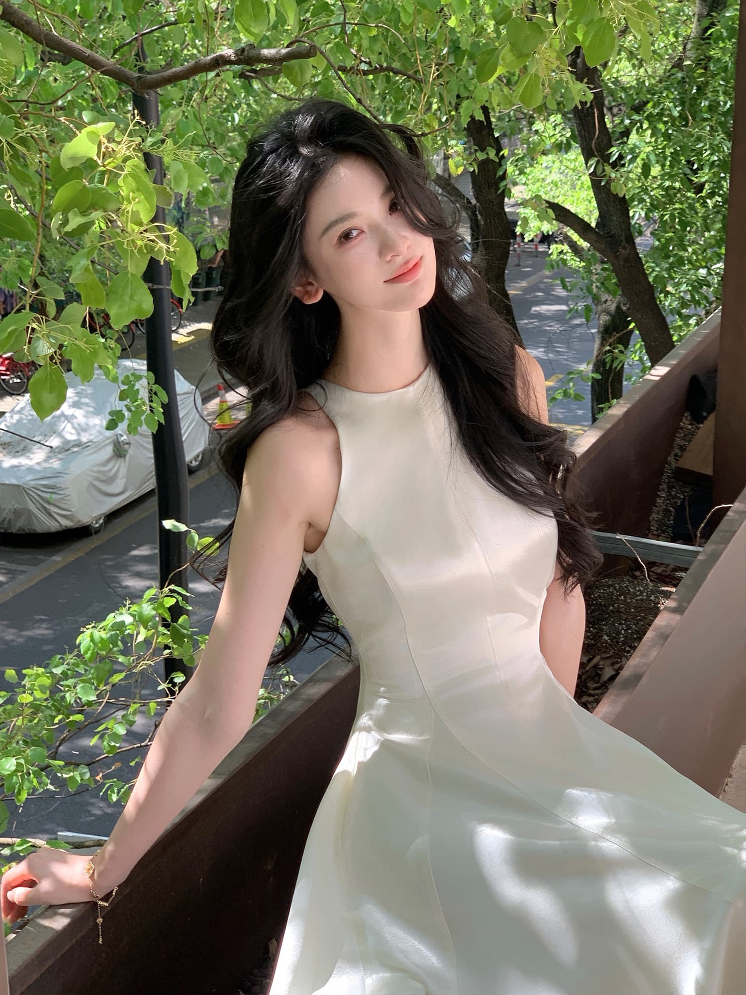 하나부터 순간 달빛 뮤즈 미니멀리즘 품격 민소매 절단 어깨 여성 드레스 3 차원 자르기 부드러운 롱 스커트 상세 이미지 46