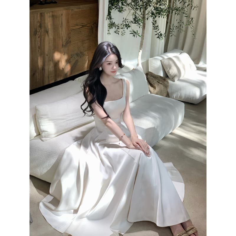 하나부터 순간 작성자 빛 프랑스식 광장 칼라 질감 드레스 부드러운 품격 몸매 가꾸기 슬림해 보이는 한 마디 빅 플레어 스커트 이미지 6