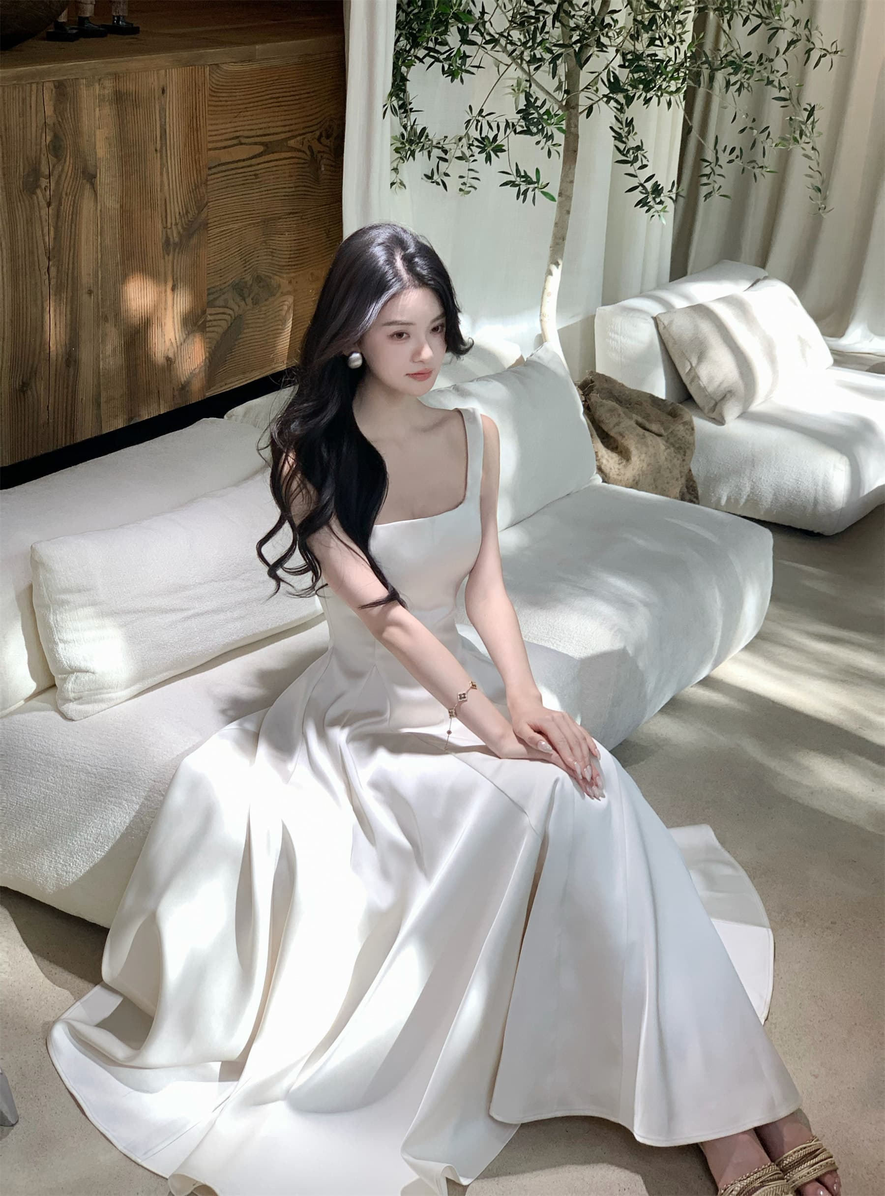 하나부터 순간 작성자 빛 프랑스식 광장 칼라 질감 드레스 부드러운 품격 몸매 가꾸기 슬림해 보이는 한 마디 빅 플레어 스커트 상세 이미지 31