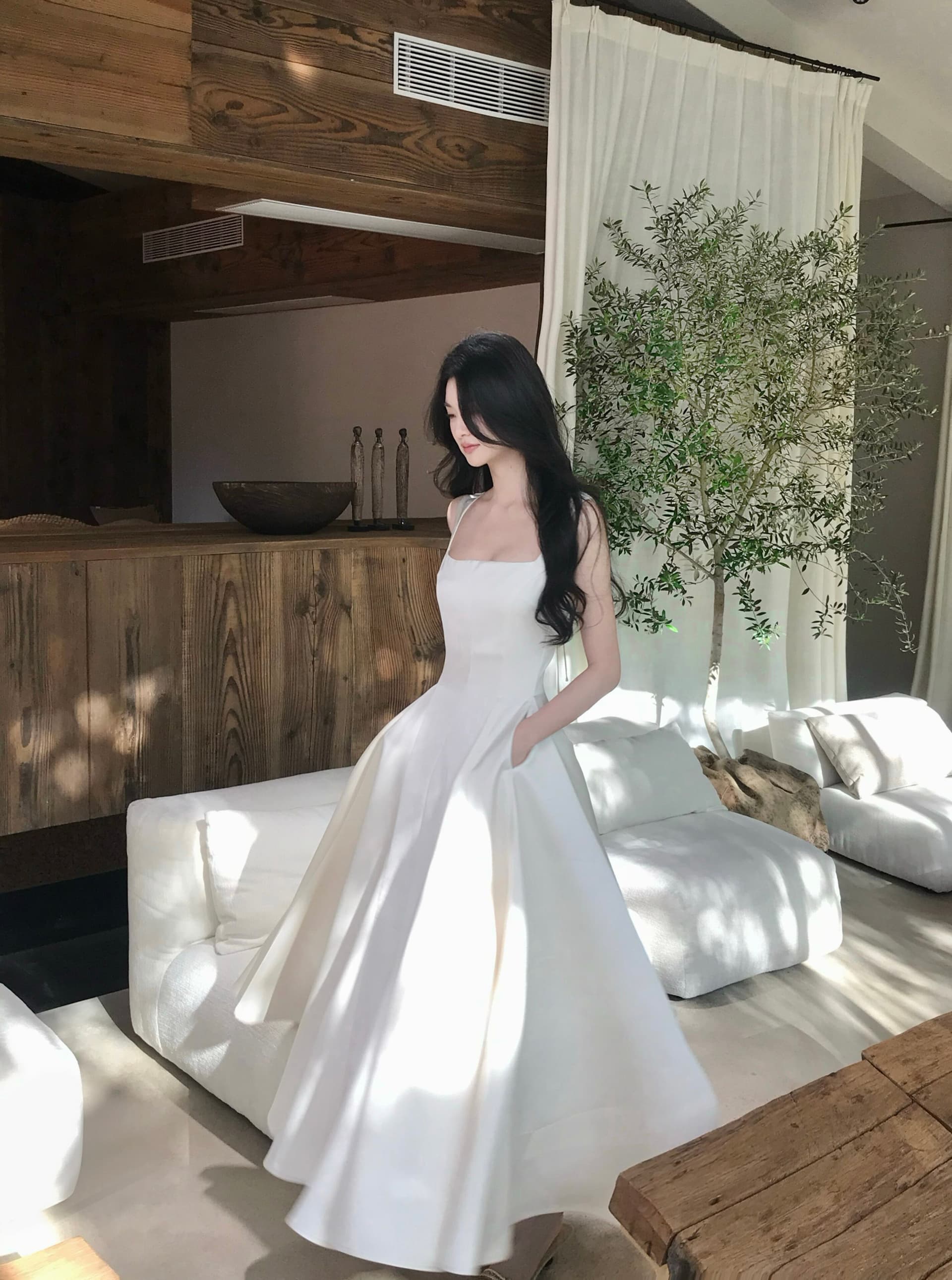 하나부터 순간 작성자 빛 프랑스식 광장 칼라 질감 드레스 부드러운 품격 몸매 가꾸기 슬림해 보이는 한 마디 빅 플레어 스커트 상세 이미지 36