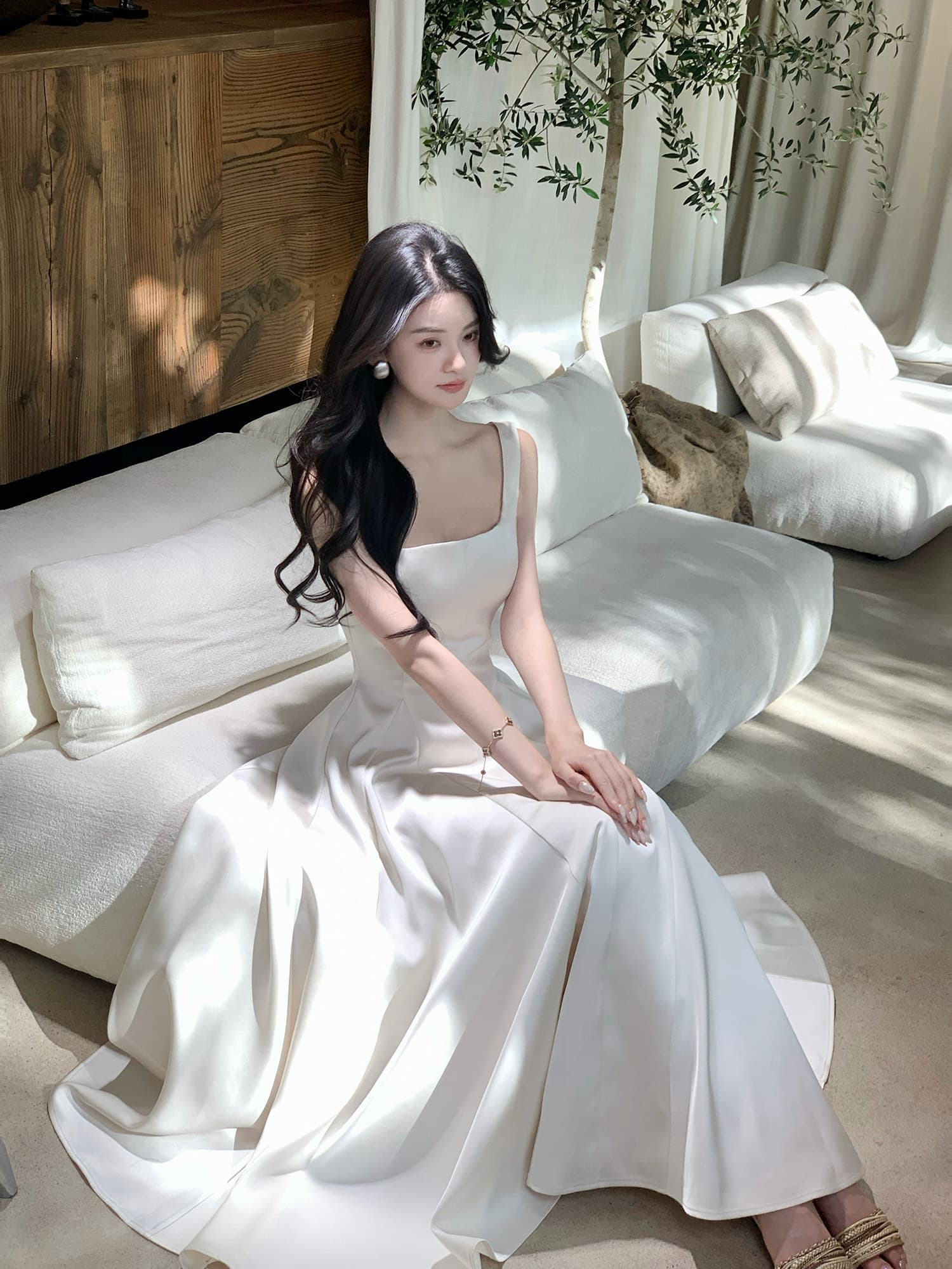 하나부터 순간 작성자 빛 프랑스식 광장 칼라 질감 드레스 부드러운 품격 몸매 가꾸기 슬림해 보이는 한 마디 빅 플레어 스커트 상세 이미지 43