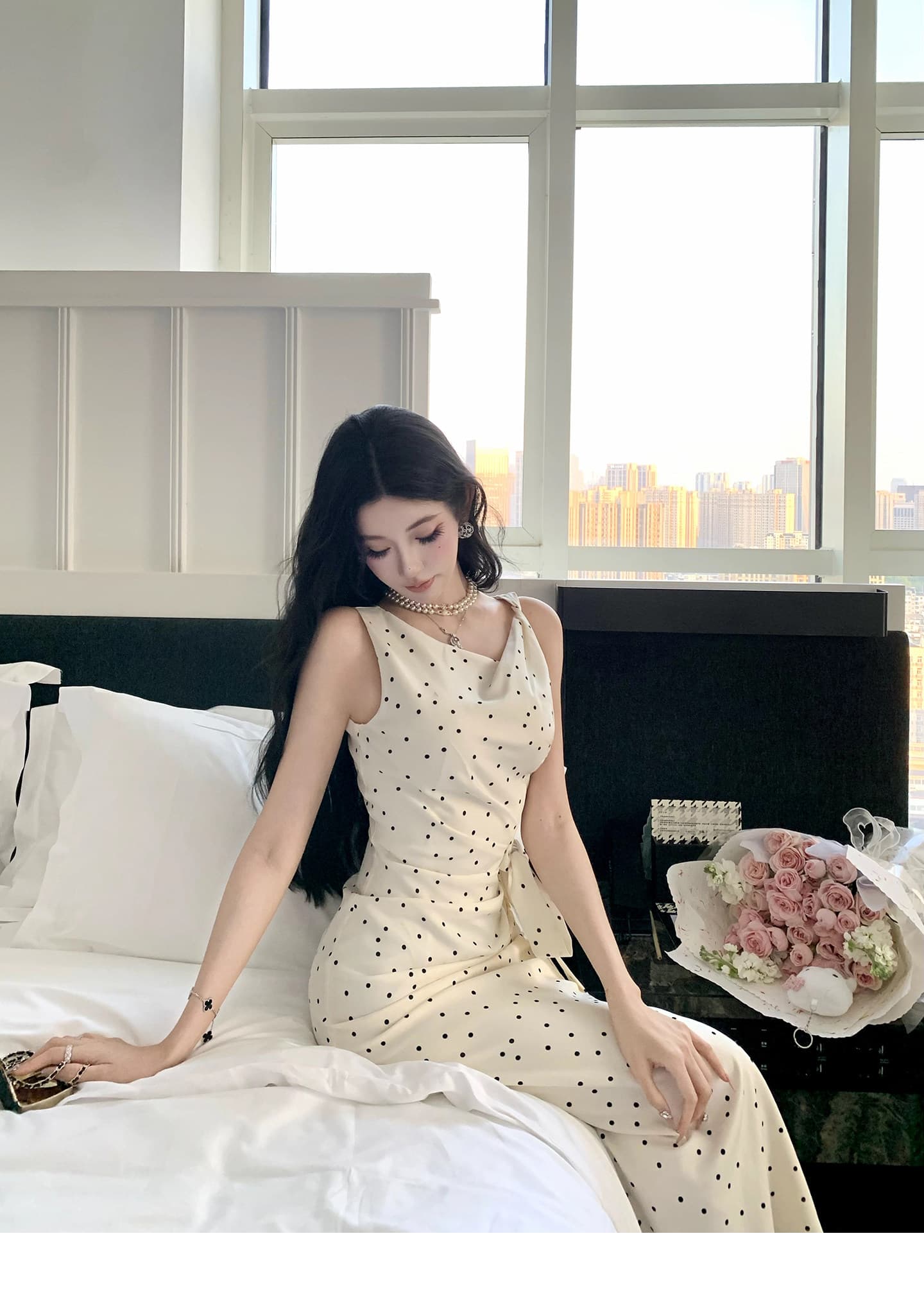 barb chill 부드러운 자매 민소매 슬립 도트 무늬 여성 드레스 여름 허리 수축 프랑스식 롱 스커트 상세 이미지 24
