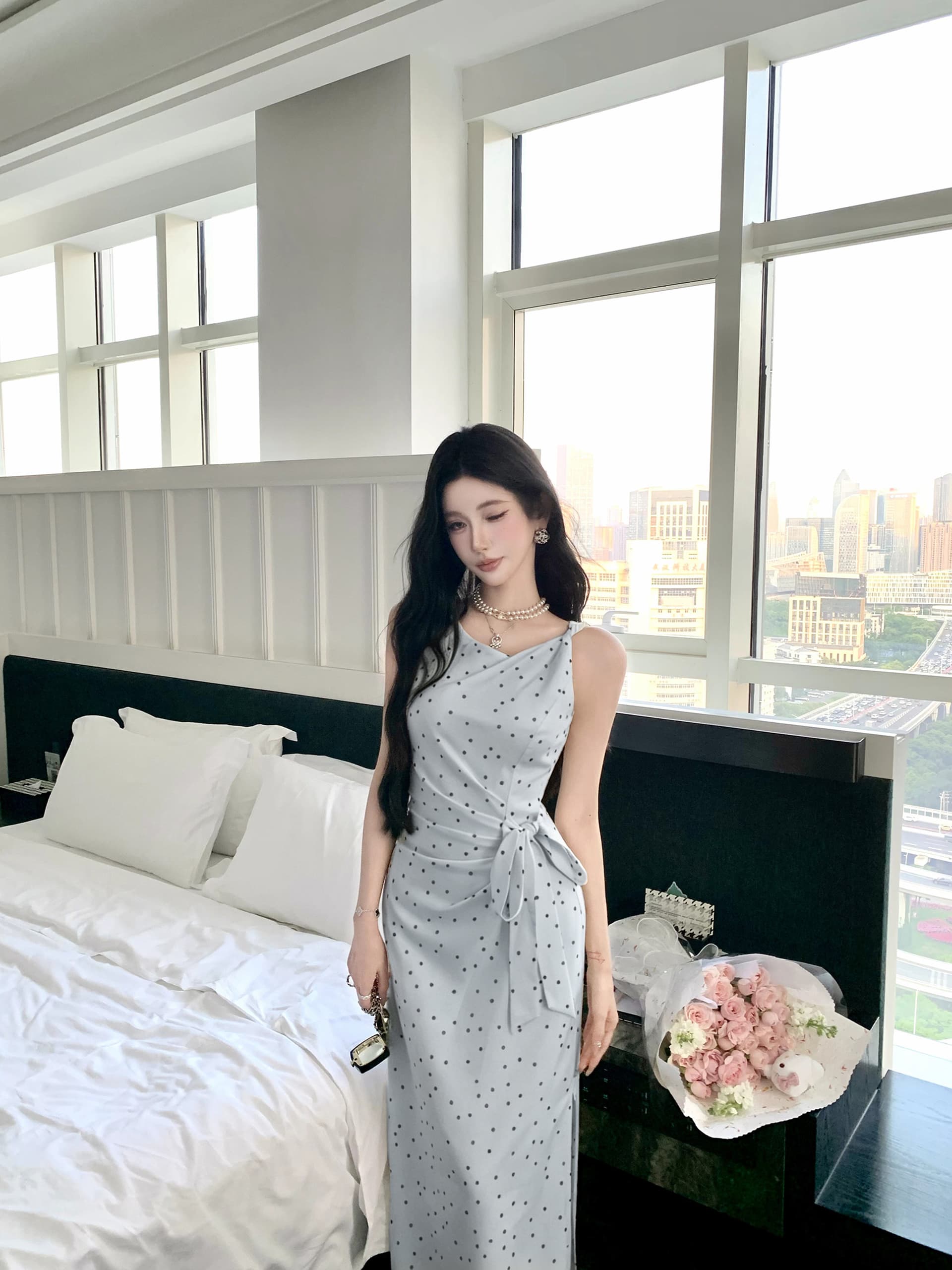 barb chill 부드러운 자매 민소매 슬립 도트 무늬 여성 드레스 여름 허리 수축 프랑스식 롱 스커트 상세 이미지 41