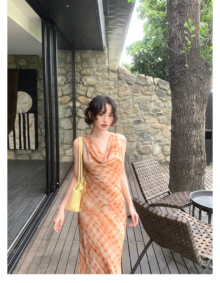 여름 레트로 헤일로 염색 흔들다 칼라 조끼 원피스 롱 스커트 여성 상세 이미지 26