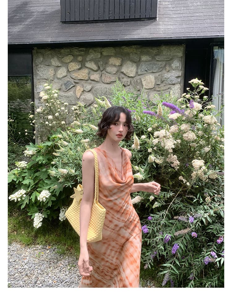 여름 레트로 헤일로 염색 흔들다 칼라 조끼 원피스 롱 스커트 여성 상세 이미지 38