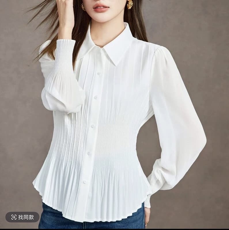 2026 봄 드레스 새로운 긴팔 압력 주름 쉬폰 블라우스 여성 셔츠 셔츠 기본 셔츠 몸매 가꾸기 슬림해 보이는 다용도 외국 가스
