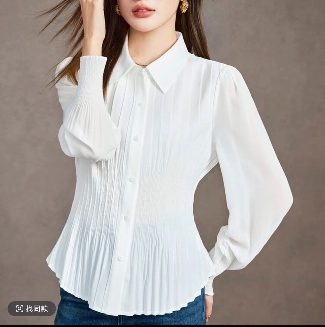 2026 봄 드레스 새로운 긴팔 압력 주름 쉬폰 블라우스 여성 셔츠 셔츠 기본 셔츠 몸매 가꾸기 슬림해 보이는 다용도 외국 가스 상세 이미지 3