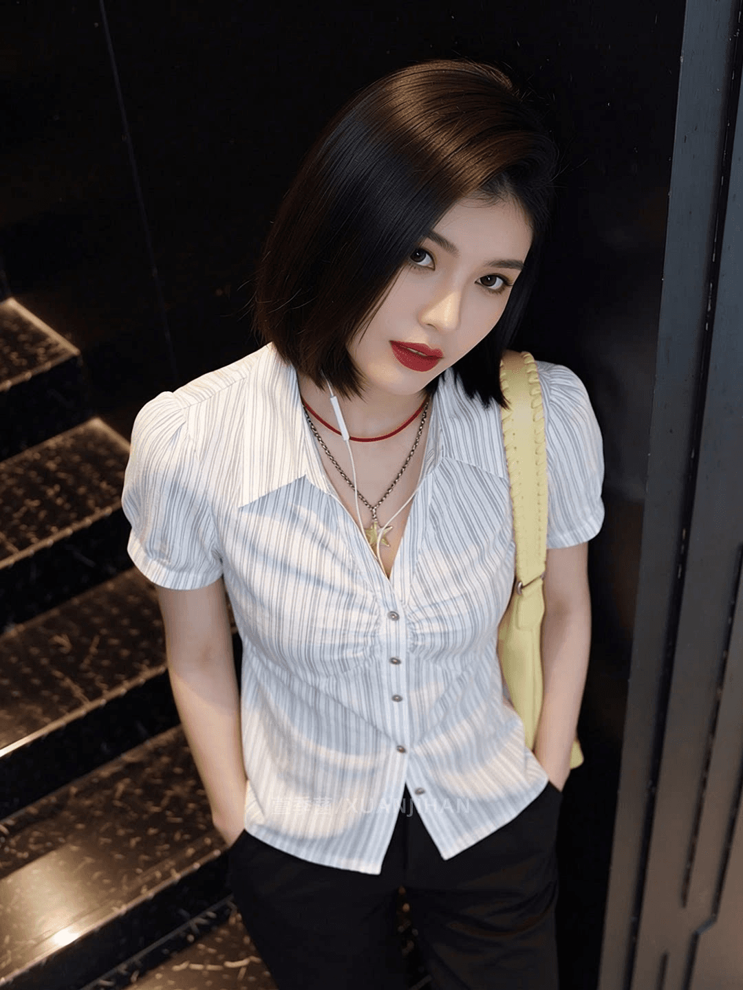 2026 여름 새로운 프랑스식 스트라이프 반팔 여성 셔츠 미니멀리즘 허리 수축 슬림해 보이는 빅 사이즈 빛 럭셔리 바람 맨위 트렌드 상세 이미지 6