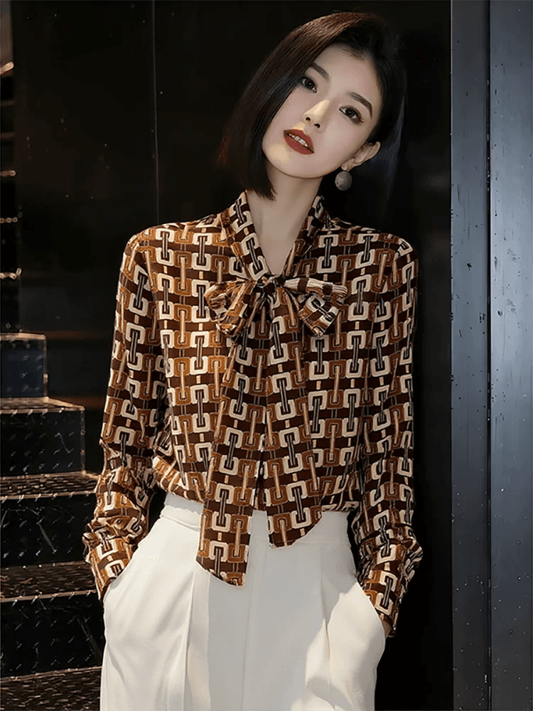 프랑스식 레트로 레이스업 카키 색 여성 셔츠 이른 가을 2026 년 새로운 빛 럭셔리 미니멀리즘 셔츠 슈퍼 잘 생긴 작은 셔츠 상세 이미지 1