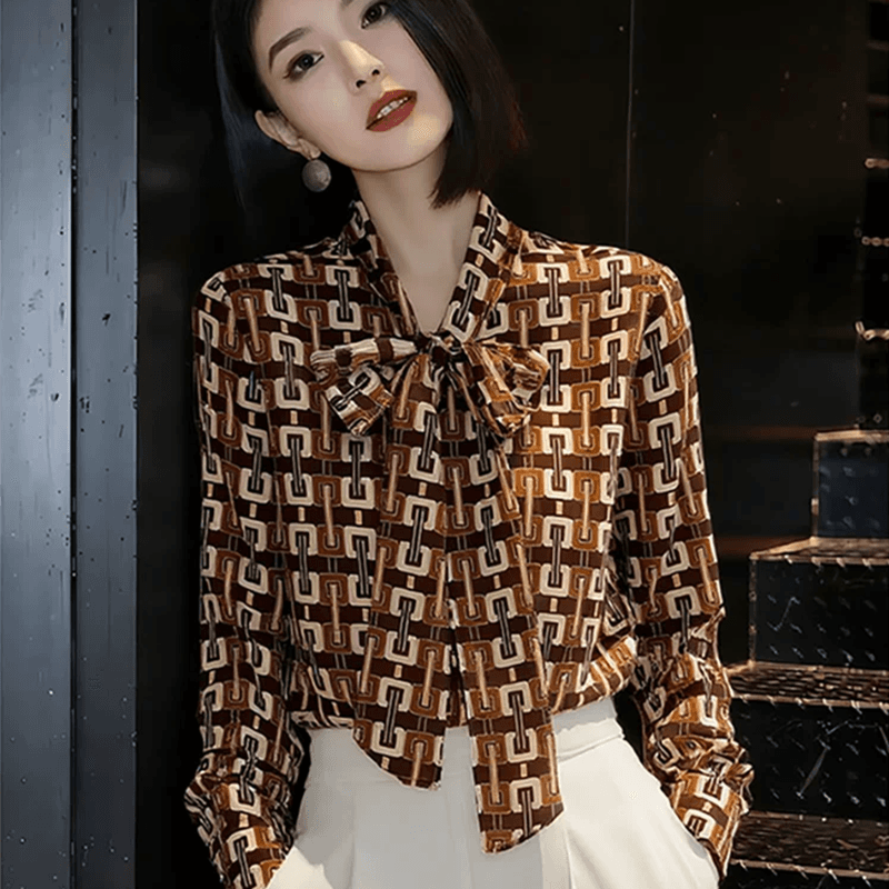 프랑스식 레트로 레이스업 카키 색 여성 셔츠 이른 가을 2026 년 새로운 빛 럭셔리 미니멀리즘 셔츠 슈퍼 잘 생긴 작은 셔츠 상세 이미지 6