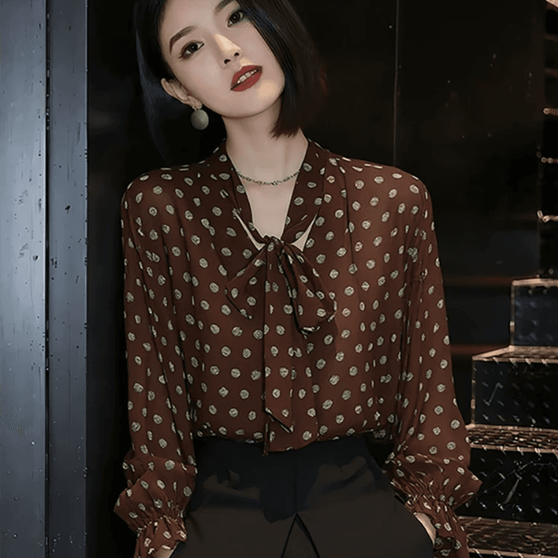 고급 절묘한 레트로 리본 여성 셔츠 이른 가을 2026 년 새로운 프랑스식 캐주얼 셔츠 Chic 아름다운 작은 셔츠 이미지 5