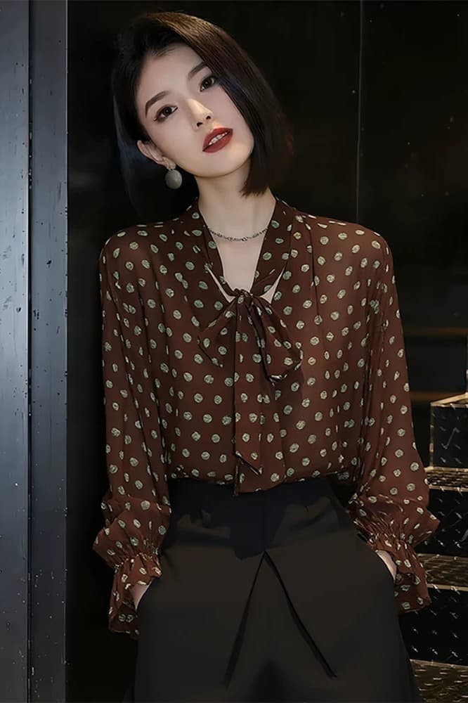고급 절묘한 레트로 리본 여성 셔츠 이른 가을 2026 년 새로운 프랑스식 캐주얼 셔츠 Chic 아름다운 작은 셔츠 이미지 6