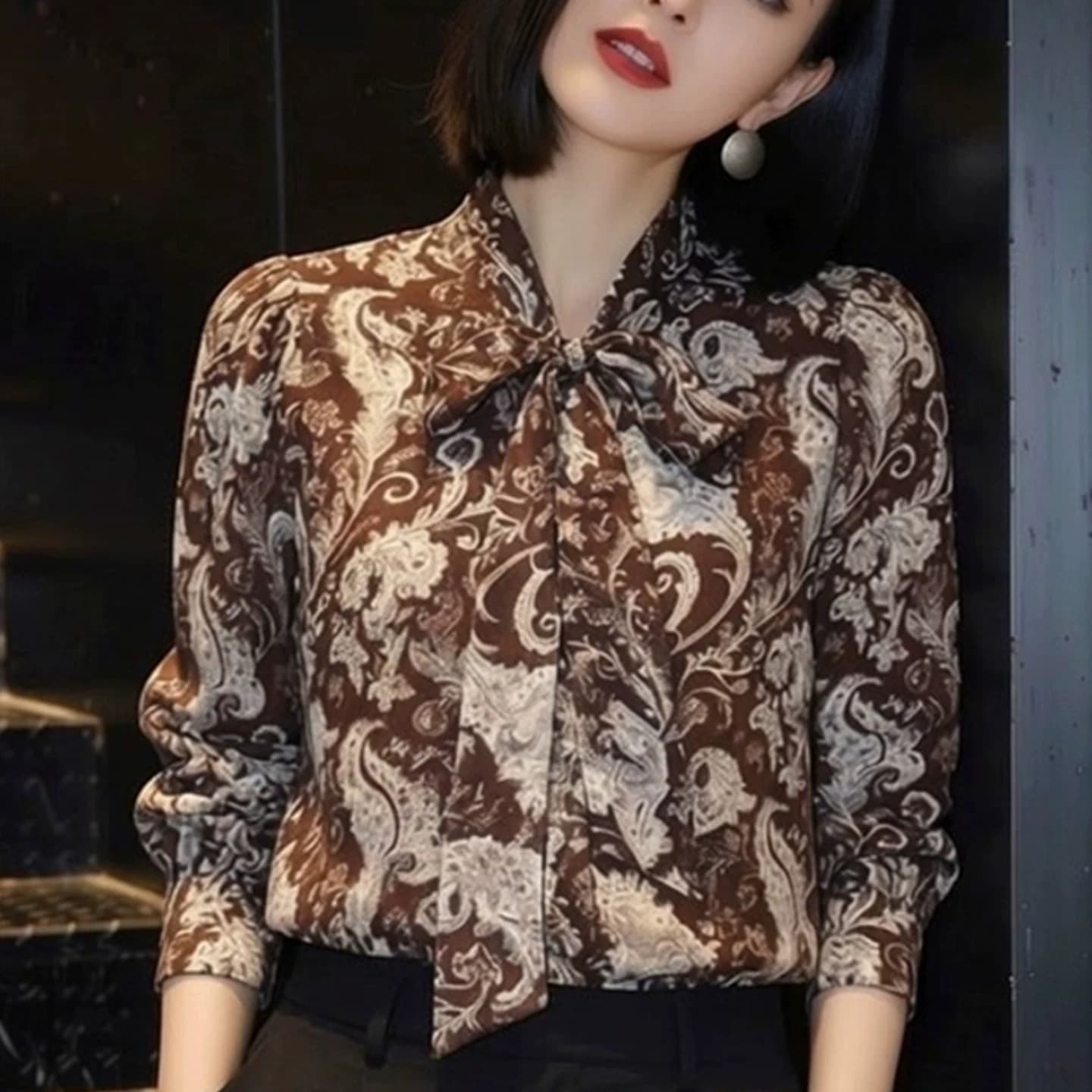 프랑스식 레트로 문예 바람 꽃무늬 나비 매듭 레이스 업 셔츠 여성 의류 봄 새로운 품격 세련된 출퇴근 맨위 이미지 5