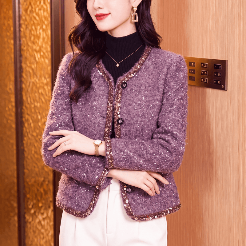 2026 한 부서 높음 질감 스팽글 3 차원 꽃 실 짜임 작은 샤넬 스타일 술 트위드 재킷 다용도 맨위 새로운 상세 이미지 1