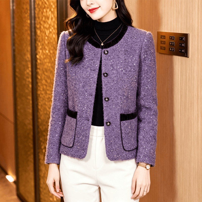 2026 새로운 한 부서 높음 질감 스팽글 3 차원 꽃 실 짜임 작은 샤넬 스타일 트위드 재킷 다용도 맨위 새로운 상세 이미지 5