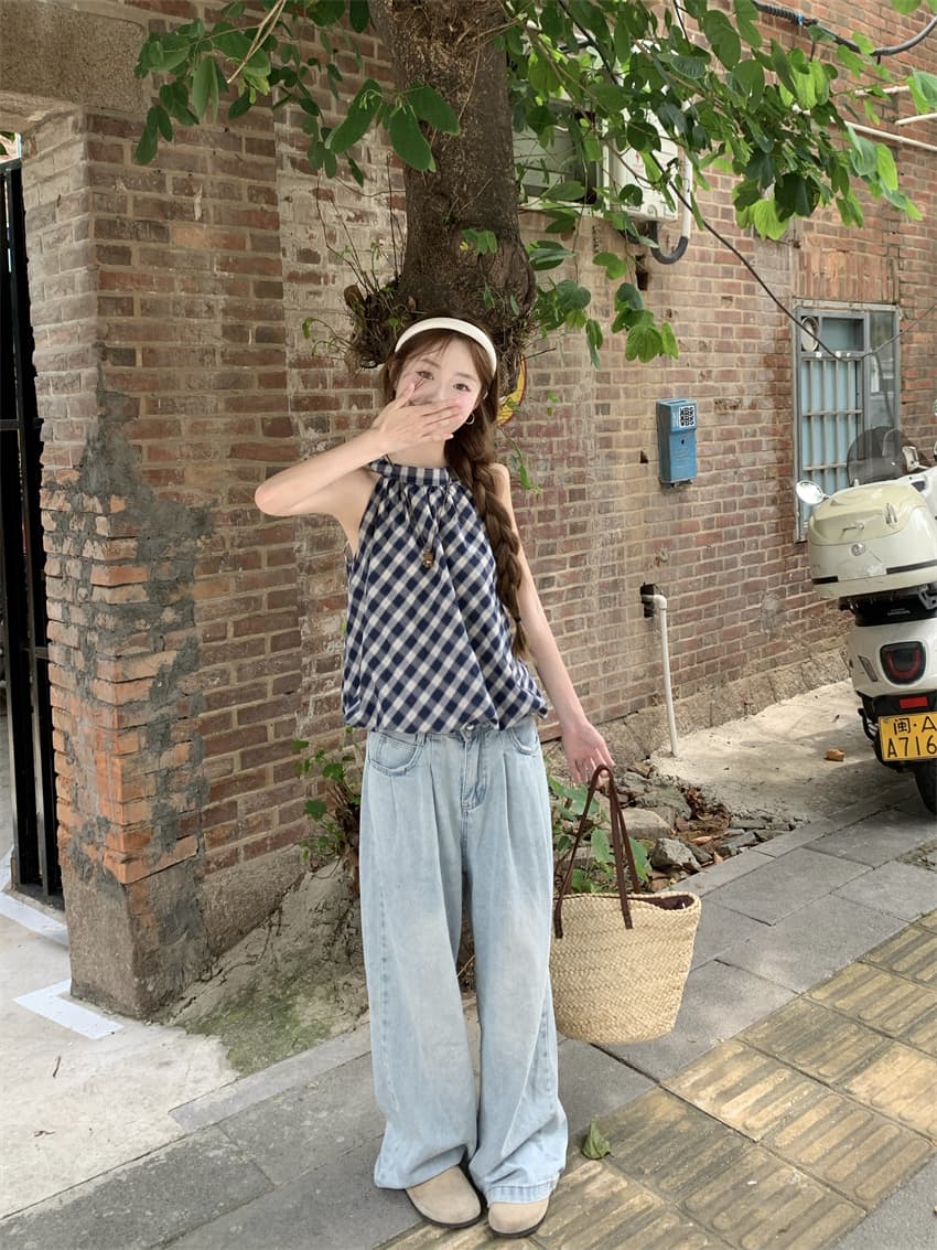 실사 정가 레트로 체크무늬 꽃밭 조끼 2026 여름 새로운 품격 달콤함 슬림해 보이는 행침 목 맨위 상세 이미지 10