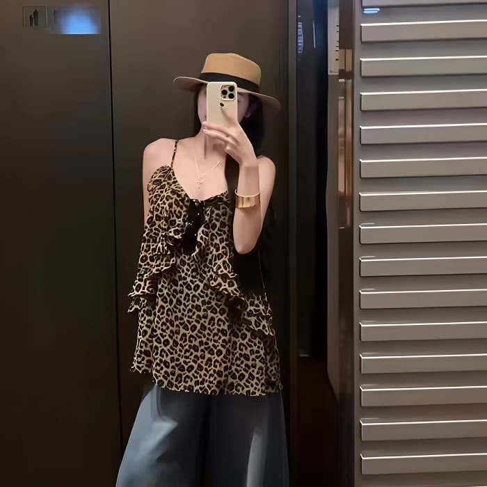 아메리칸 레트로 스타일 무거운 작업 레오파드 무늬 캐미솔 여름 새로운 작은 대중 디자인 센스 몸매 가꾸기 슬림해 보이는 맨위 상세 이미지 4
