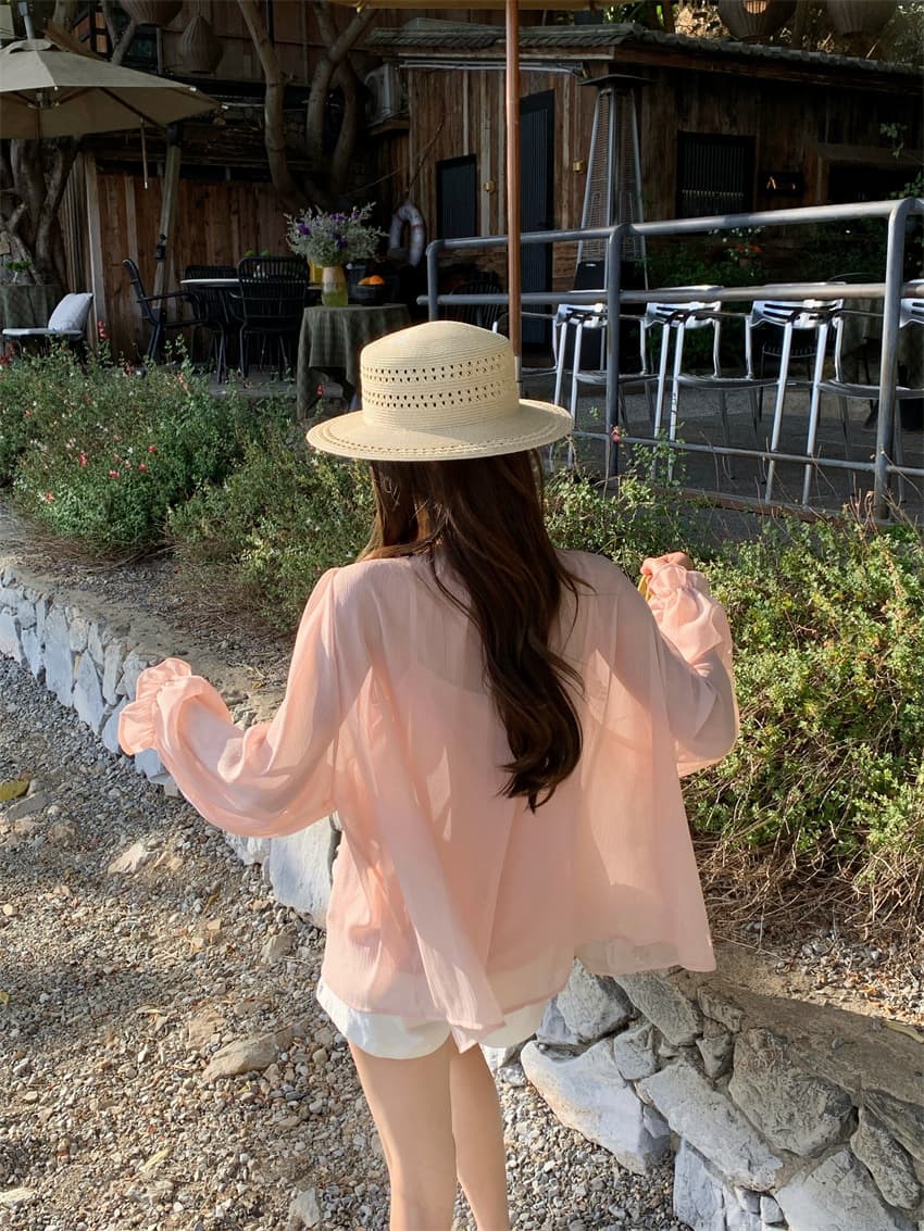 실사 정가 2026 새로운 레트로 우아함 3 차원 자수 레이스 조각 쉬폰 블라우스 슬립 여성 루즈핏 상세 이미지 7