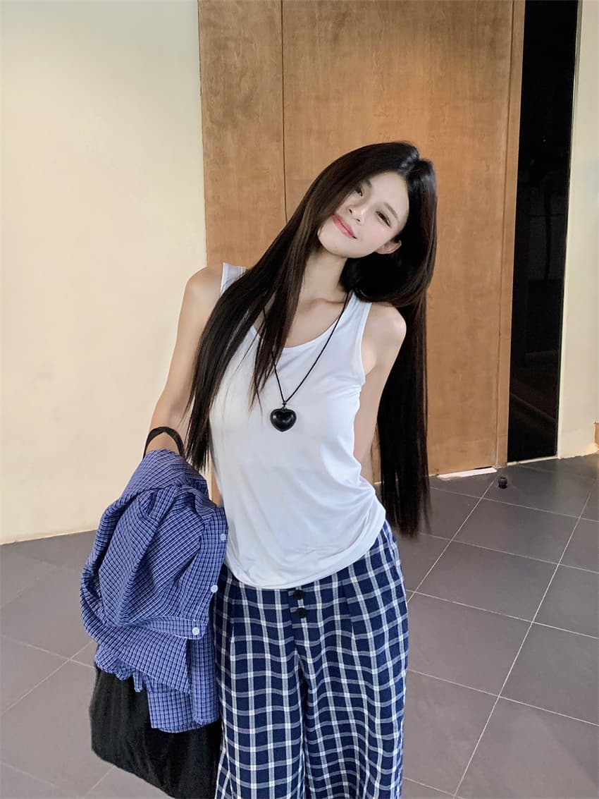 실사 정가 아메리칸 레트로 파란색 격자 무늬 셔츠 계절 느긋한 바람 여성 루즈핏 셔츠 재킷 긴팔 맨위 상세 이미지 7