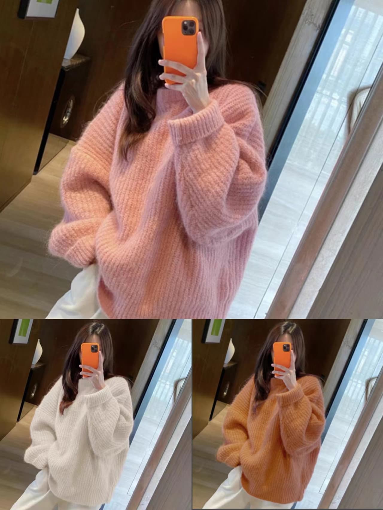 한 부서 느긋한 바람 핑크색 루즈핏 풀오버 첫사랑 센스 핑크색 스웨터 여자 2024 년 가을 겨울철 외국 가스 맨위 상세 이미지 1